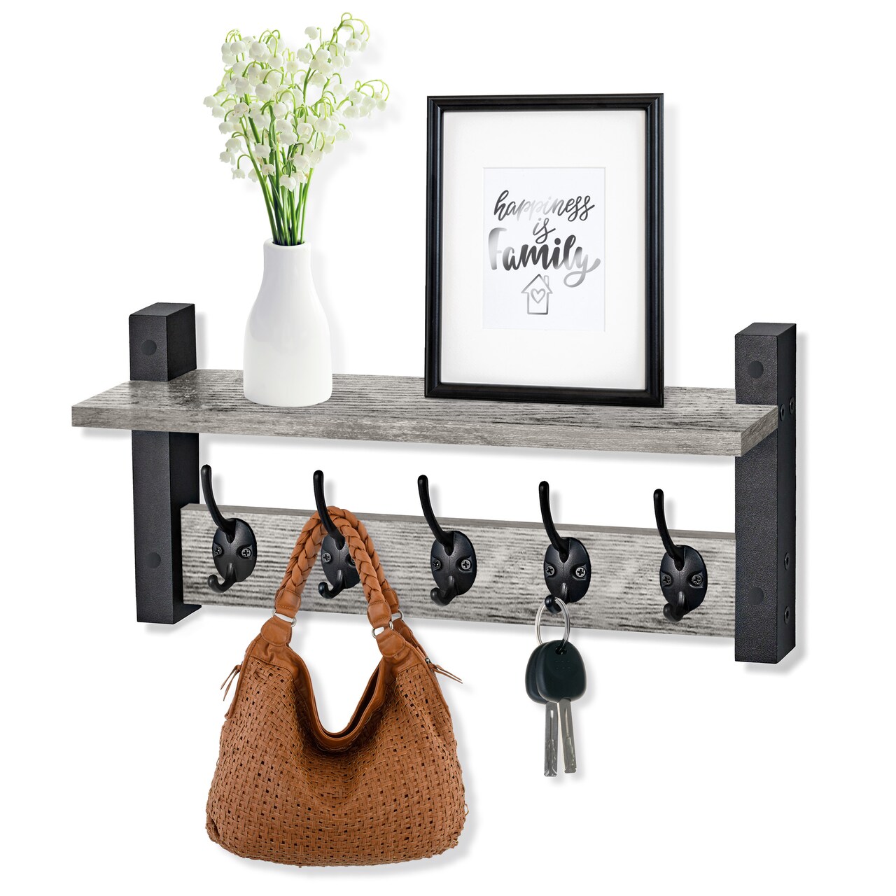 Sorbus Floating Wall Shelf with Hooks for Entryway, Bathroom, Bedroom, Kitchen, or Mudroom